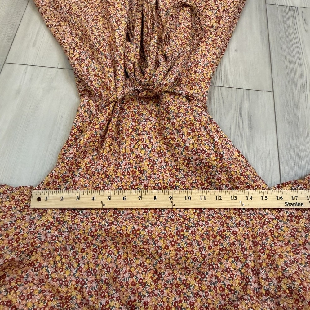 MINKPINK Morwell Medium Boho Floral Wrap Mini Dress Puff Sleeve Cottagecore - Picture 9 of 10